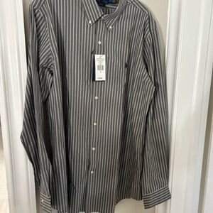 NWT Ralph Lauren Men's Gray and White Striped Shirt